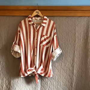 Eden & Olivia Stripe Button Front Tie Size Large